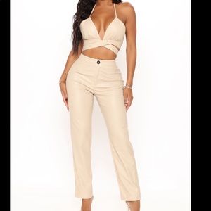Like That Faux Leather Pant Set - Nude